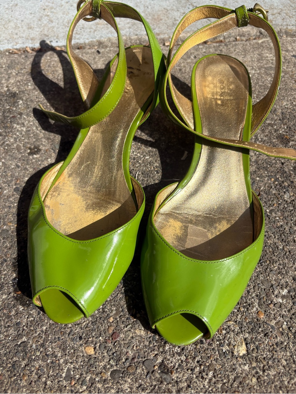 Coach Lime Green Patent Peep-Toe Ankle Strap Heels